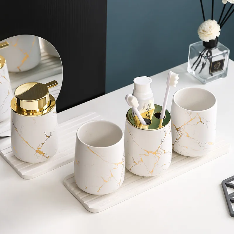 Spa Wellness Locations - Matte Gold Ceramics Bathroom Set Decor